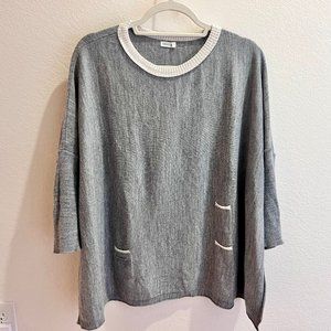 MERSEA Catalina Knit Sweater - Heather Gray w/Cream Trim